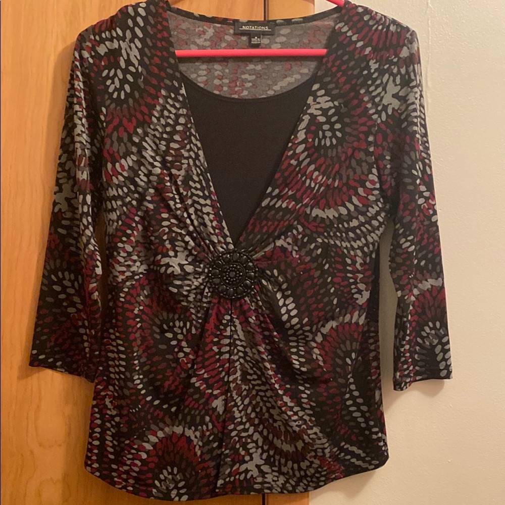 Notations Black and White Tie Front Blouse